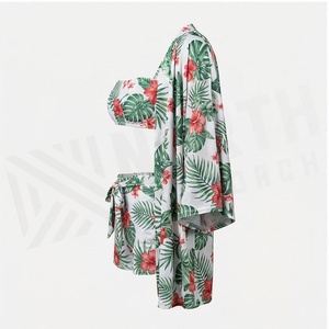 KICHIROO Ensemble tankini 2 pièces à imprimé floral pour femme avec haut court et jupe en mousseline de soie, col carré, respirant - Product Image 3