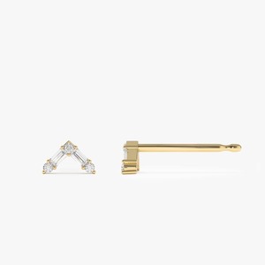 Pendientes Minimalistas de Diamantes Reales, Oro Amarillo de 14K, Corte Redondo y Baguette, Piedras Mixtas, Proveedor de Joyería, Pedido al por Mayor - Product Image 2