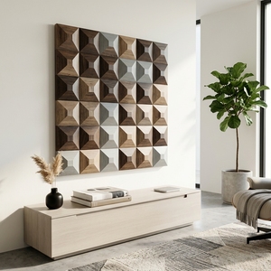 Dice <b>Wall</b> Deco Modern Industrial Solid Wood <b>Wall</b> Art Panel With 3D Geometric Carved Diamond Pattern Accent Home Decor Hanging - Product Image 4