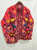 Veste en velours rouge brodée avec motif floral, col mandarin, manches longues, vêtement d'automne, broderie à la main, vestes pour femmes