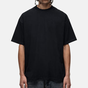 เสื้อยืดคอกลมแขนสั้นสีดำทรงโอเวอร์ไซส์สำหรับผู้ชาย ผ้าเจอร์ซีย์เนื้อนุ่ม สีพื้น สไตล์ลำลอง - Product Image 5