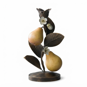 Support à bougie en laiton antique en forme de poirier avec feuilles et fleurs, décoration pour la maison, mariage, fêtes, support à bougie en fer - Product Image 1