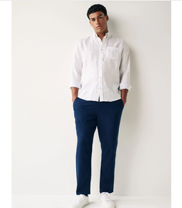 Pantalon homme en mélange lin-coton bleu marine, taille mi-élastiquée, léger, écologique, style smart casual, respirant - Product Image 4