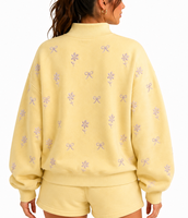 Sweat-shirt en molleton floral girly pour femme, col montant avec broderie en patch, coton lourd 420g personnalisé