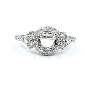 精品珠宝钻石香港工厂价格优雅设计18k纯白金真钻石珠宝婚礼半镶嵌新娘戒指