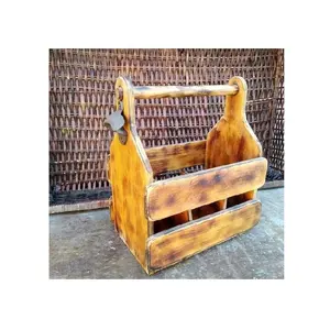 Kayu Unik Six Pack Rustic Beer Caddy Acacia Wood Wine Caddy untuk Rumah Bar dan Restoran