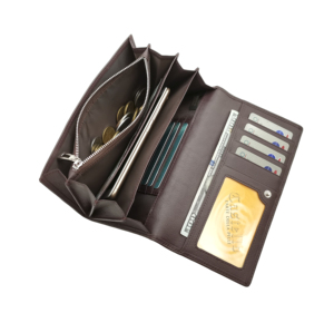 [Best Selling] Castello Genuine Cowhide Soft Leather Open Embossed Logo ALL-IN-ONE Long <b>Wallet</b> W/phone Pocket Unisex Black Brown - Product Image 3
