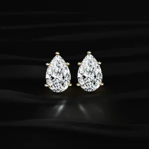 Pendientes de Diamante Cultivado en Laboratorio con Corte de Pera, Halo Oculto, Chapados en Oro, 2CT, para Uso Diario, Boda, Compromiso - Product Image 1