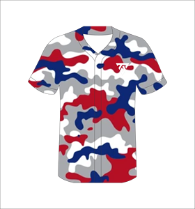 Maillot de baseball personnalisé pour homme, imprimé camouflage rouge, bleu, gris, manches courtes, boutons sur le devant, vêtement respirant en polyester - Product Image 2