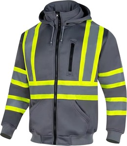 Vente en gros de sweats à capuche de sécurité réfléchissants à haute visibilité, personnalisés, 100% polyester, hiver, multi-poches, fermeture éclair sur le devant - Product Image 1