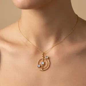 Collier chaîne rond en laiton plaqué or 18 carats, pierre de lune arc-en-ciel, minimaliste, pour femme, dernier design, bijoux tendance - Product Image 3