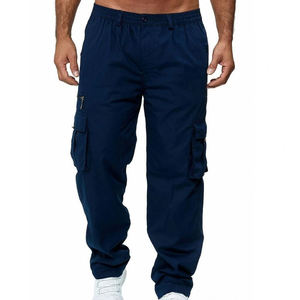 Pantalones Cargo de Color Sólido para Hombre, Pantalones Cargo de Cintura Media Recta con Múltiples Bolsillos y Cintura Elástica con Cordones en los Tobillos - Product Image 4