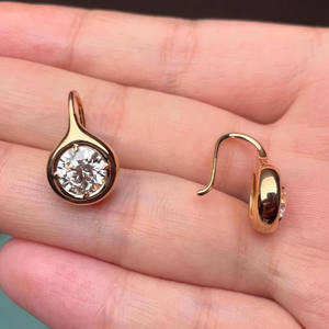 Chunky Bezel Set Round Brilliant Cut Moissanite Diamond <b>Drop</b> <b>Earrings</b> with Compass Prong Set Rhodium Plated 925 <b>Sterling</b> <b>Silver</b> - Product Image 2