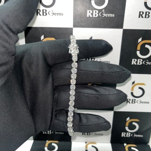RB <b>Gems</b> Classic Round Cut Charm <b>Bracelet</b> VVS Moissanite Iced Out 925 Silver Hip Hop Style Rhodium Plated with Diamond Gift - Product Image 4