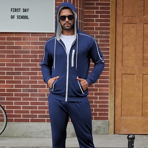 ชุดเซ็ทวอร์มผู้ชาย 2 ชิ้น ผ้าฝ้าย 100% ไซส์ใหญ่พิเศษ สำหรับฤดูหนาว เสื้อฮู้ดซิปเต็มตัว กางเกงจ็อกเกอร์ ชุดกีฬา ชุดออกกำลังกาย คุณภาพสูง - Product Image 6