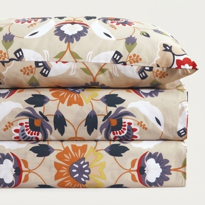 Juego de Sábanas Beige Keyseria con 2 Fundas de Almohada, Sábana Plana de Algodón con Estampado Floral Moderno, 150 Hilos - Product Image 2