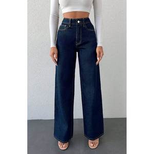 Modern Womens Highwaist Wide Leg Baggy Stone Blue <b>Denim</b> Jeans Relaxed Loose Fit Soft <b>Stretch</b> Plating Eco-Friendly Durable Casual - Product Image 1