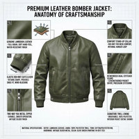 Veste bomber en cuir pleine couleur avec fermeture éclair intégrale, qualité supérieure, pour adultes
