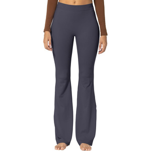 Wholesale Quick Dry Crossover Waist Workout <b>Flare</b> Pants Compression 4-Way Stretch Yoga <b>Leggings</b> Women Slim Fit Sports Trousers - Product Image 4