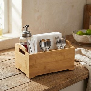 Organisateur de Couverts Moderne en Bois d'Acacia à Double Niveau de Qualité Supérieure pour la Restauration, Support à Couverts et Porte-Mouchoirs pour la Décoration de Restaurants et Hôtels - Product Image 2