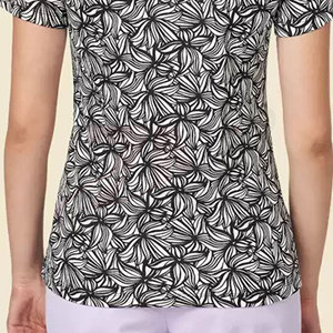 T-shirt imprimé pour femme, manches courtes, col rond, décontracté, motif graphique, coupe classique, 100 % coton tricoté, respirant, haut pour le printemps et l'été - Product Image 4