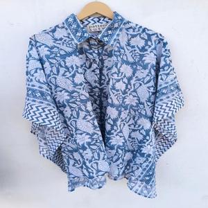 Último Estilo, Nueva Camisa Kaftan, Kaftan Corto, Vestidos de Talla Grande para Mujer, Kimono de Algodón, Kaftan Corto de Playa con Estampado Azul Índigo - Product Image 2