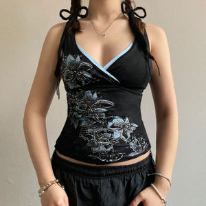 Women Knitted women shirts Custom Logo Cotton Spandex Stretchy Slim Fit Sexy Club Gym Athletic Cropped Ribbed Tank <b>Tops</b> - Product Image 1