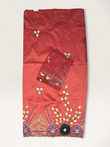 Tela George de Lujo Color Rojo Rubí con Cuentas y Bordado Floral Multicolor con Pedrería para Bodas y Fiestas Nigerianas - Product Image 2