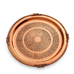 Plateau de service en cuivre gravé fait main, plat décoratif en cuivre, thali de Puja, assiette de présentation vintage, décoration de mariage, cadeau en gros - Product Image 1