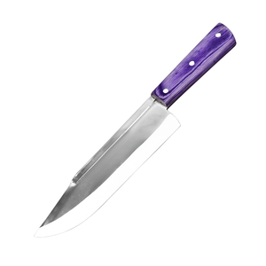Ensemble de 4 couteaux de boucher en acier inoxydable avec manches en bois rouge, violet et vert, couteaux de cuisine robustes pour couper la viande - Product Image 3