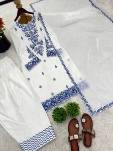 คอลเลคชั่นใหม่ ชุดคุรตะผ้าเรยอนคอตตอนสำหรับผู้หญิง ดีไซน์เนอร์แบรนด์ พร้อมกางเกงฟาร์ชีปาลาซโซและผ้าคลุมไหล่ - Product Image 5