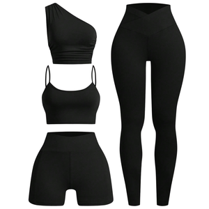 Ensemble de yoga sans couture avec logo personnalisé, 2 pièces : Leggings taille haute effet push-up et Crop Top, ensemble d'entraînement côtelé pour femme, vente en gros - Product Image 5