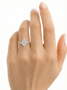 แหวนหมั้นเพชรเม็ดมาร์คีส์เคลือบโรเดียมทอง 14K ขายส่ง แหวนแต่งงานแบบวินเทจทรงฮาโล แหวนเพชรเพาะเลี้ยงสั่งทำพิเศษ - Product Image 5