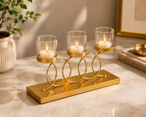 Gold Triple Flameless Tealight Candle Holder Glass <b>Cups</b> Modern Metal Candle Stand for Home Decoration Christmas High Quality - Product Image 3