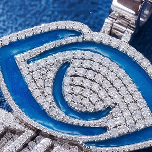 Pendentif Lettre Initiale Personnalisé en Argent 925 Plaqué Rhodium avec Moissanite D VVS Effet Diamant Glacé pour Femme et Homme, Style Hip Hop - Product Image 3