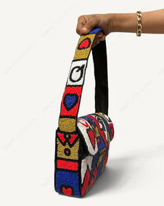 Handcrafted <b>Beaded</b> Playing Card Shoulder Bag Poker Card Motif Novelty <b>Handbag</b> Women Wholesale OEM Private Label Custom Bulk - Product Image 2