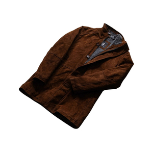 Abrigo de Cuero Genuino para Hombre, Estilo Gabardina Cruzada con Cinturón, Solapa con Muescas, Largo hasta la Rodilla - Product Image 2