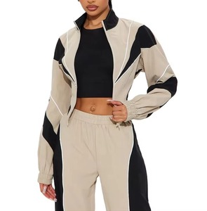 Ensemble survêtement coupe-vent color block personnalisé pour femme, deux pièces, avec pantalon de jogging court et long, respirant - Product Image 3