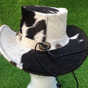 Sombrero de Vaquero de Cuero Vacuno Blanco y Negro con Banda Trenzada, Sombrero Unisex Marrón y Blanco Estilo Vaquero del Oeste para Festivales y Rodeos - Product Image 4
