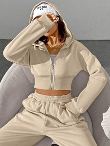 Conjunto Deportivo Personalizado para Mujer, Sudadera Corta con Capucha, Manga Larga, Felpa, Casual, Pantalones Anchos - Product Image 4