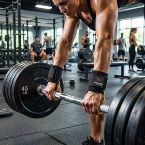 Paire de supports de poignet en néoprène robustes pour la musculation, l'entraînement en salle de sport, les soulevés de terre et les exercices de force - Ajustables et respirants - Product Image 5