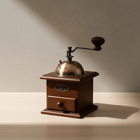 Moulin à café manuel vintage en bois avec dessus en bronze et tiroir, style nordique, portable, à meules en céramique, qualité supérieure