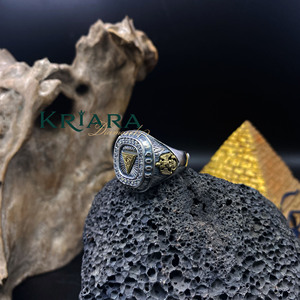 Bague signet pour homme en argent 925 et or massif 18 carats avec diamant de laboratoire intégré, motif Œil de la Prophétie, pour un usage quotidien - Product Image 4