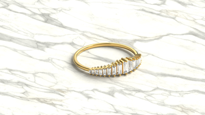 Anillo de Diamantes Baguette de Oro de 18K de Lujo, Anillo de Boda con Corona de Chevron Graduada y Banda Cónica, Joyería Fina para Mujer - Product Image 3