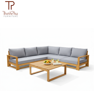 ThinhPhu Modern Modular L Shape Sectional <b>Sofa</b> Set Solid <b>Wood</b> <b>Frame</b> Fabric Cushion Living Room Coffee Shop Restaurant Furniture - Product Image 3