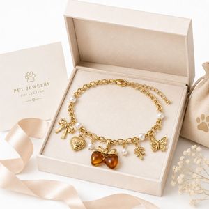 Collar de Cadena para Perro en Oro con Colgante de Ámbar Translúcido, Collares de Cadena de Lujo en Oro para Marcas de Mascotas de Comercio Electrónico - Product Image 2