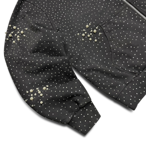 Sweat-shirt à capuche zippé pour homme, style urbain, noir uni, orné de strass et de perles, coupe oversize, décontracté, en coton tricoté respirant - Product Image 5