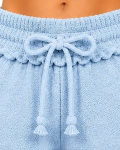 <b>Light</b> Blue Women Drawstring Cotton Terry Shorts Elastic Waist Casual Summer <b>Lounge</b> Wear Soft Pocket Mini Shorts Custom Fashion - Product Image 5