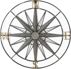 Round Metal Compass Wall <b>Decor</b> Nautical Hanging Wall Decoration for <b>Home</b> Office - Product Image 2