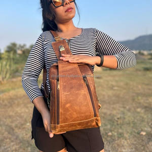 Nouveau Style fait à la main en cuir crunch pleine fleur Style Vintage unisexe fronde poitrine fait Unique Triangle Messenger utilitaire croix sacs - Product Image 2